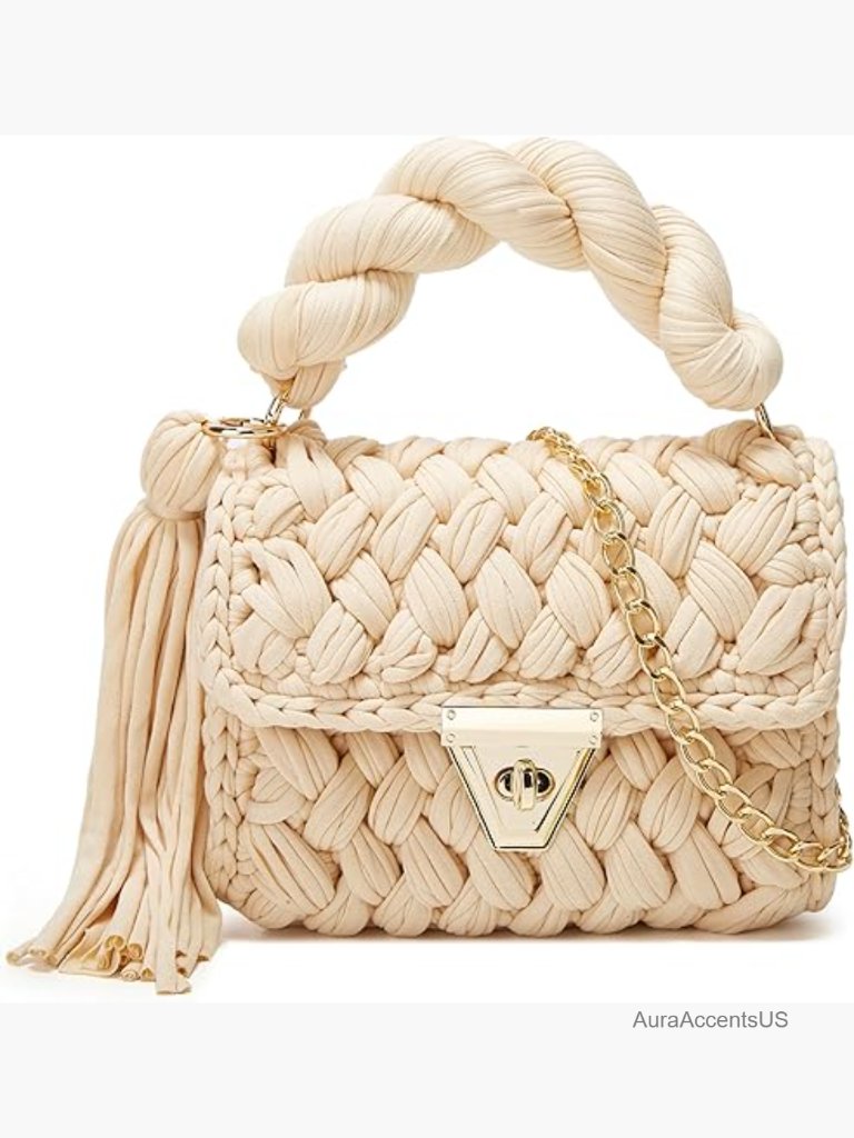 Chunky Yarn Knit Crochet Tote Crossbody Purse Handwoven Clutch Shoulder Bag